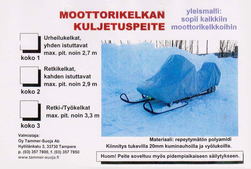 Moottorikelkan kuljetuspeite